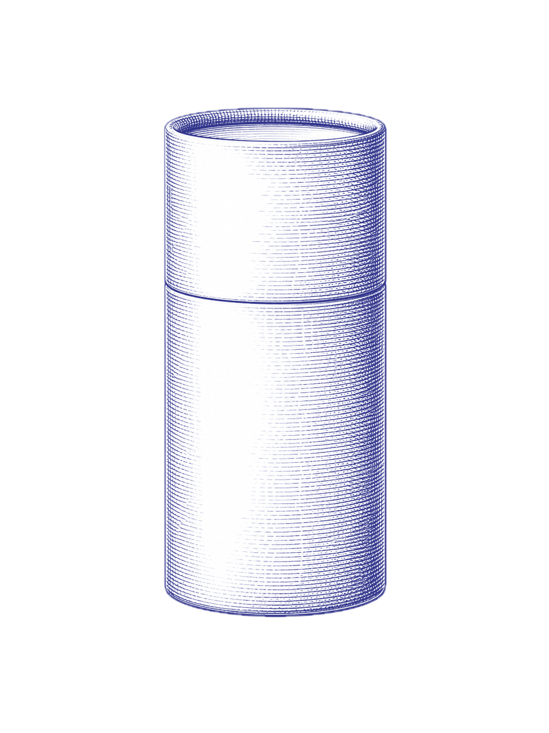 Blue line illustration of rigid paper tube packaging